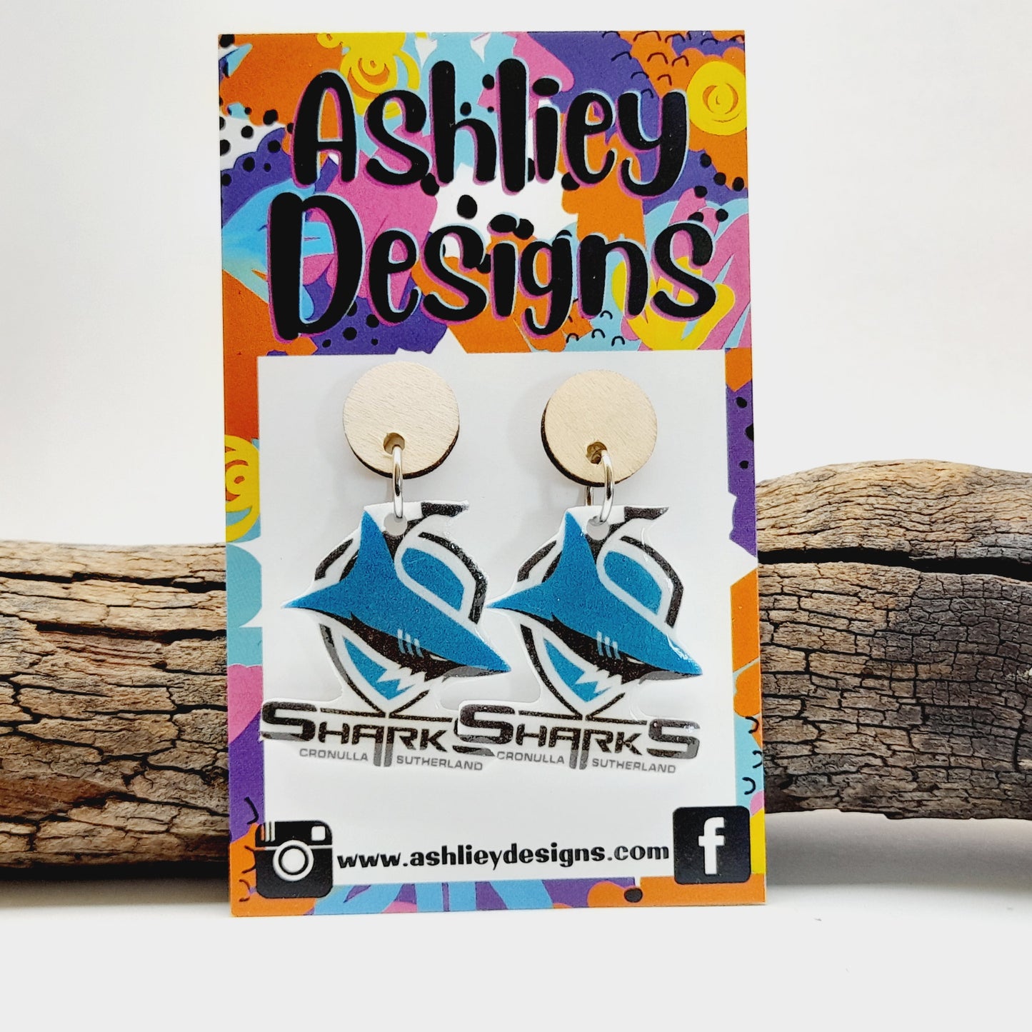 NRL Football Sharks Dangle Earrings