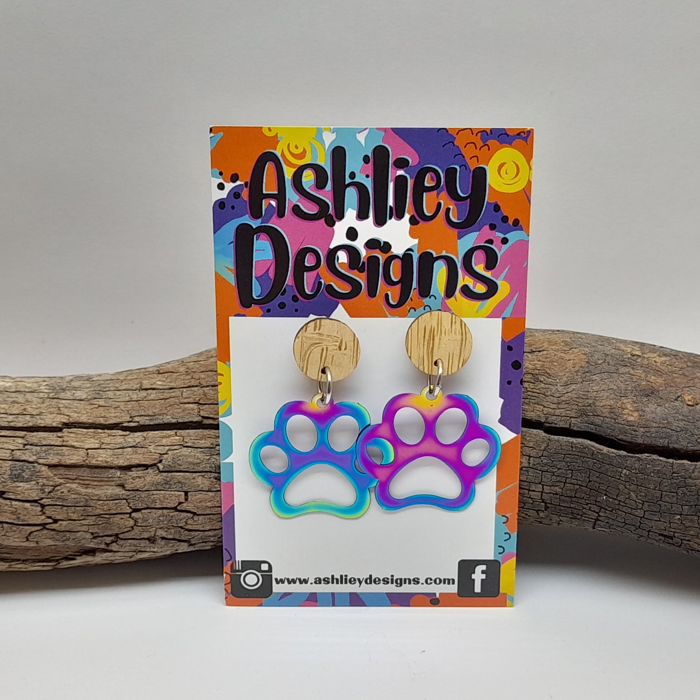 Rainbow Metal Paw Print Dangle Earrings