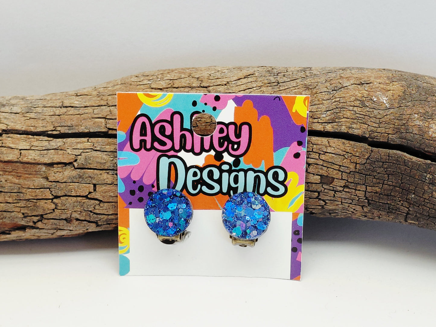 Dark Blue Glitter Clip-on Earrings