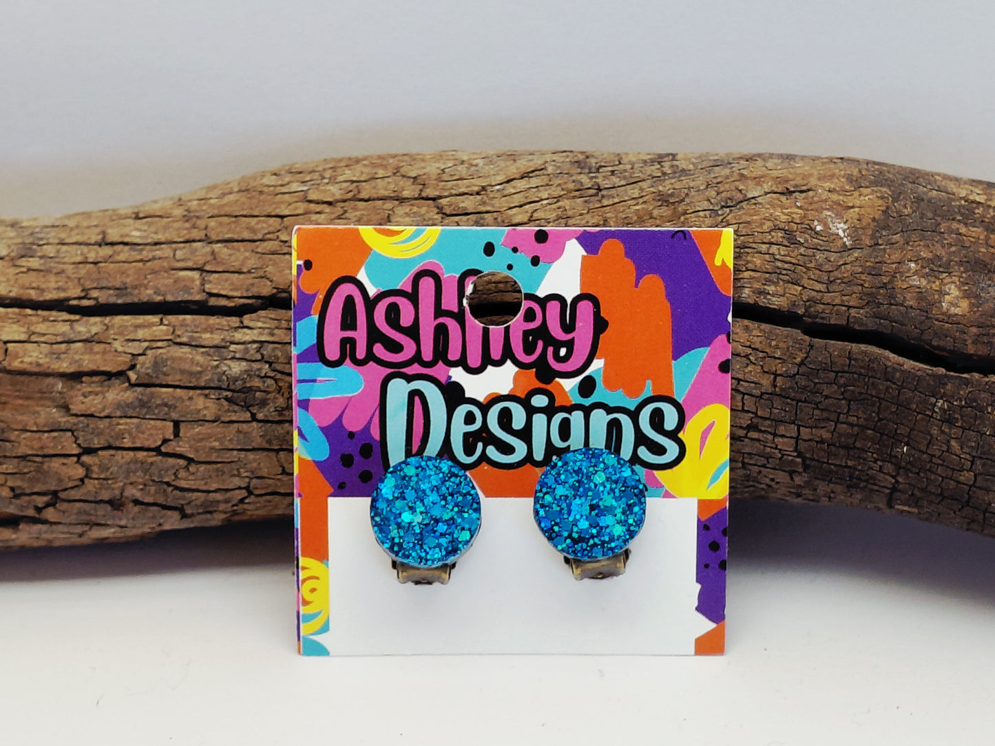 Medium Blue Glitter Clip-on Earrings