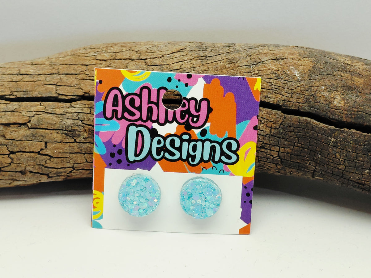 Large Ice Blue Glitter Studs