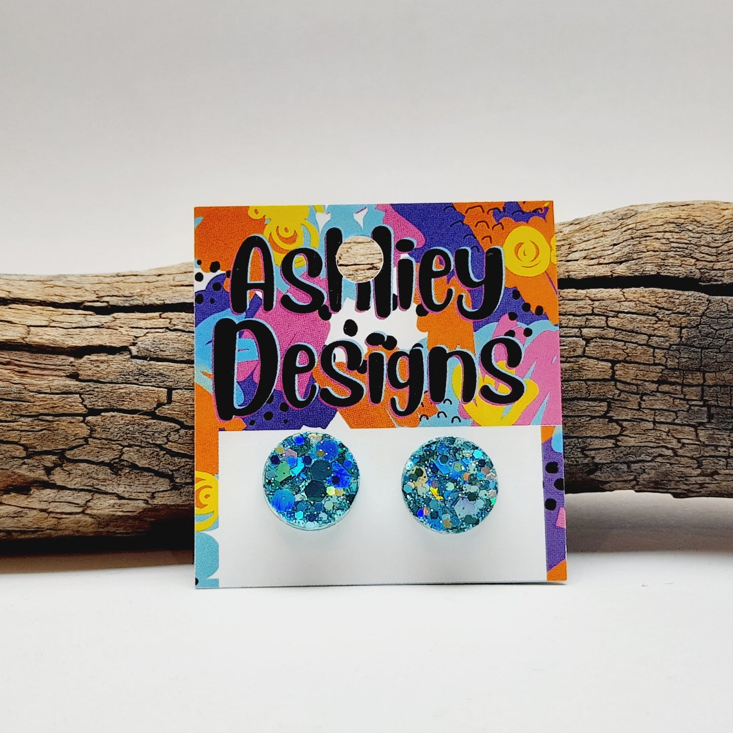 Large Aqua Glitter Studs