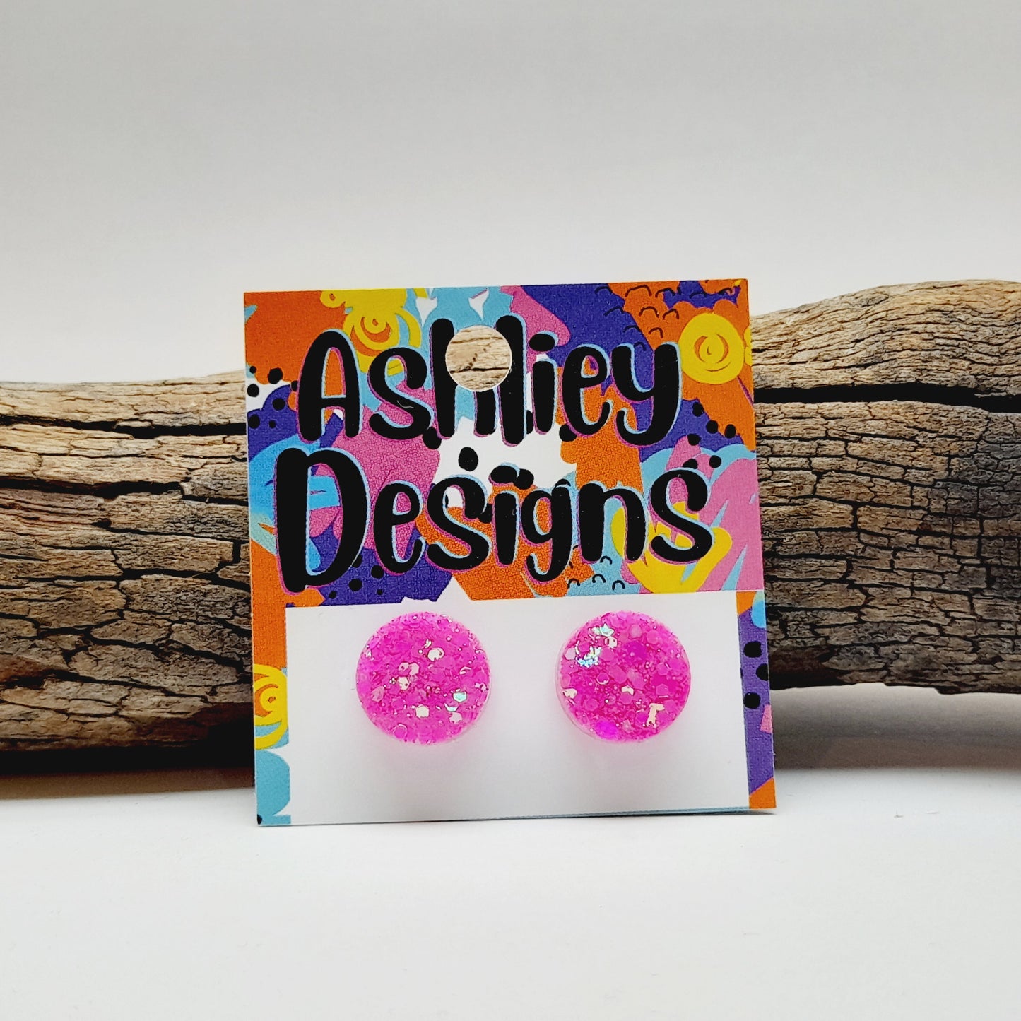 Large Neon Pink Glitter Studs