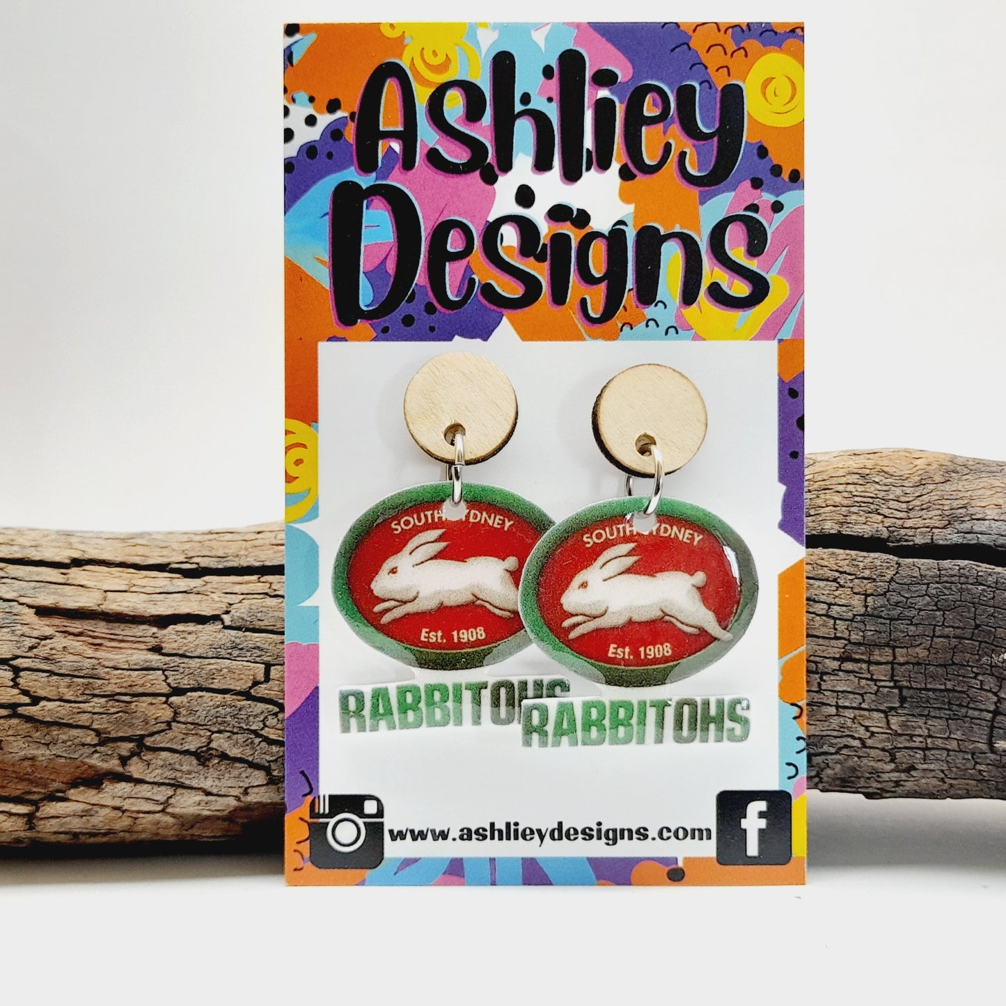 NRL Football Rabbitohs Dangle Earrings