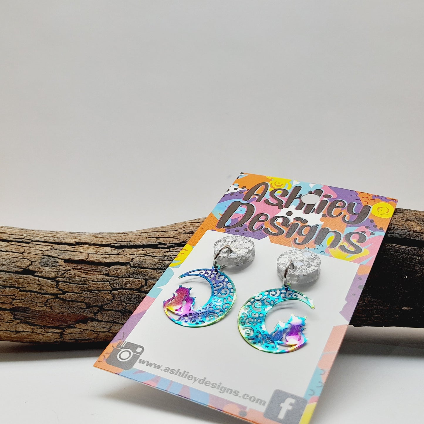 Rainbow Metal Moon/Cat Dangle Earrings