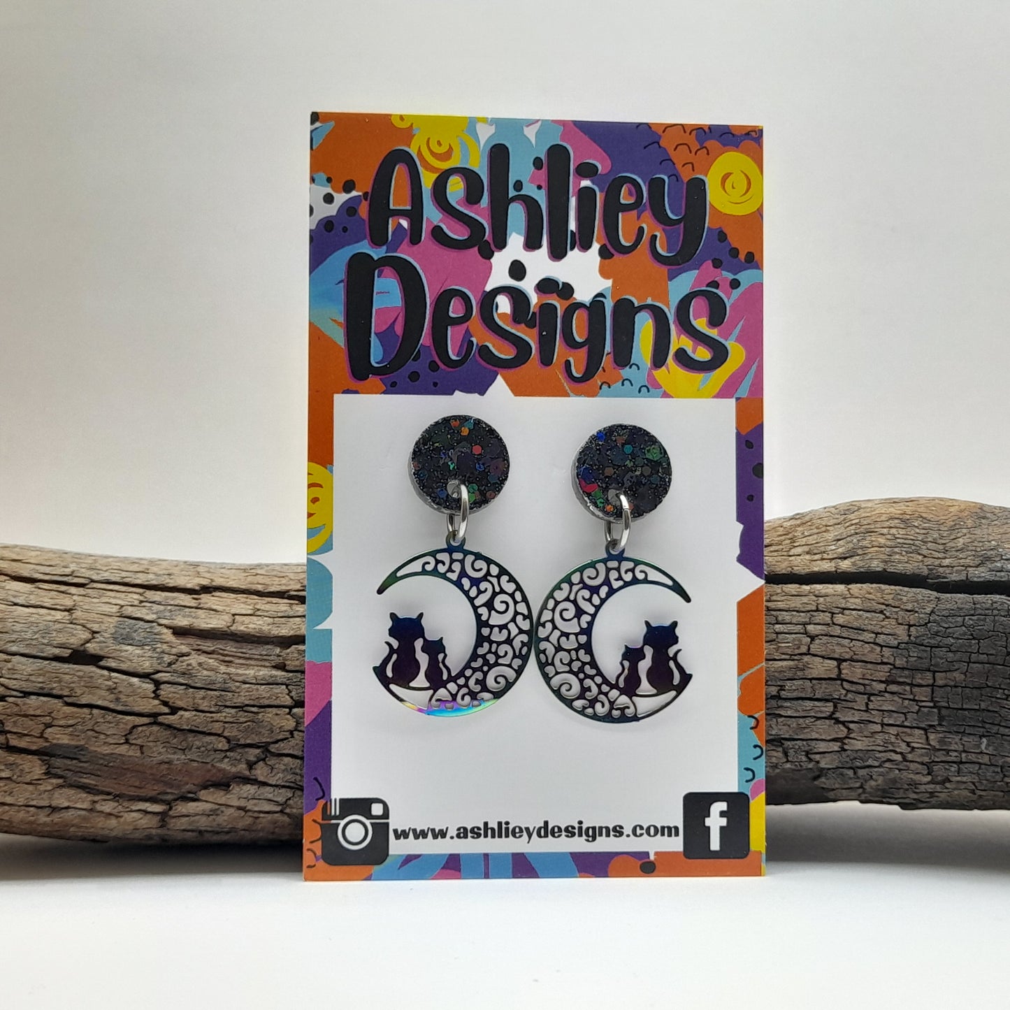 Rainbow Metal Moon/Cat Dangle Earrings