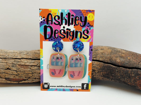 Sardine Tin Dangle Earrings