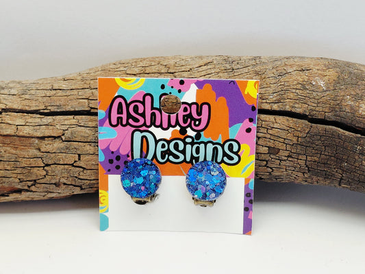 Dark Blue Glitter Clip-on Earrings
