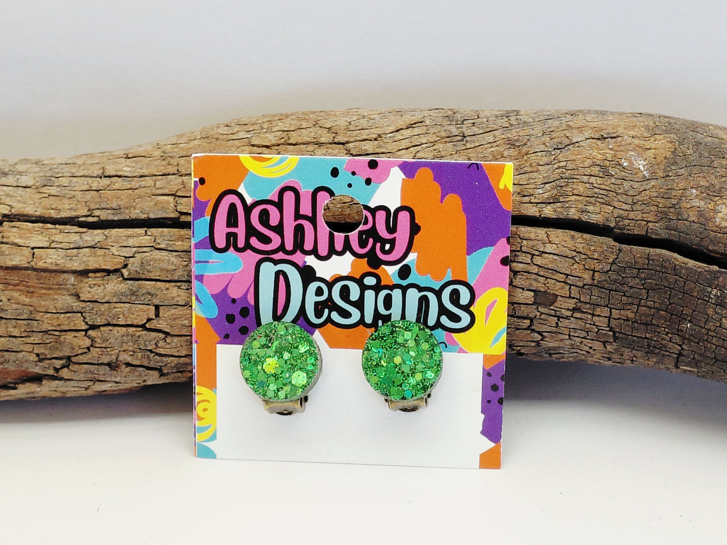 Green Glitter Clip-on Earrings
