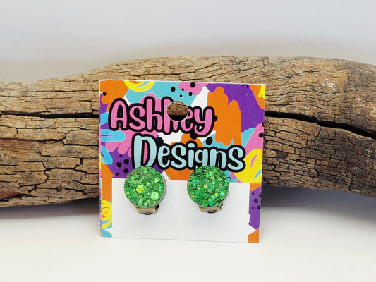Green Glitter Clip-on Earrings