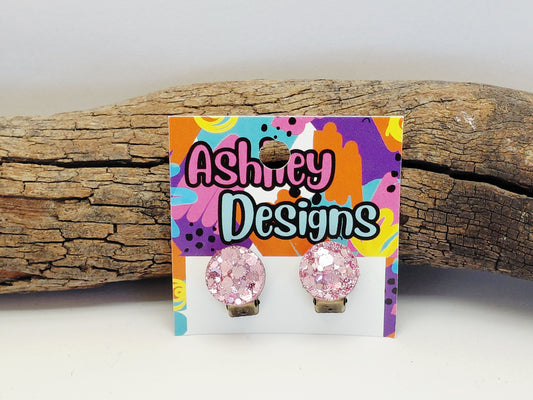 Blush Pink Glitter Clip-on Earrings