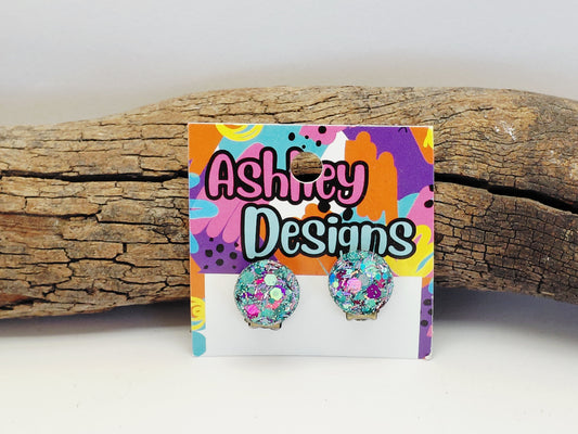 Peacock Glitter Clip-on Earrings