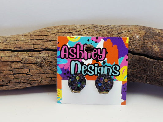 Black Glitter Clip-on Earrings