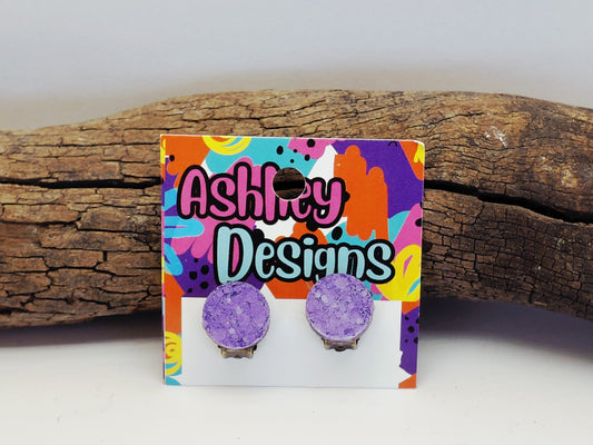 Lilac Purple Glitter Clip-on Earrings