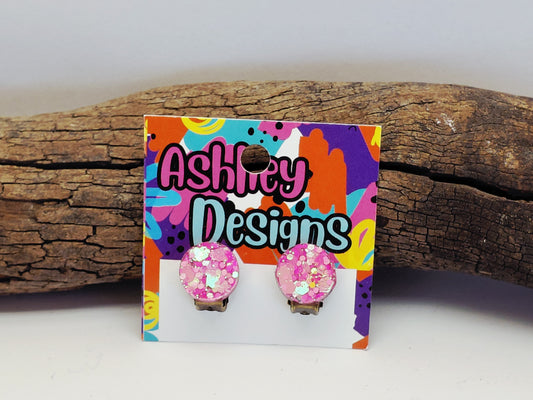 Pink Glitter Clip-on Earrings