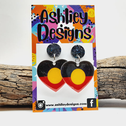 Aboriginal Flag Heart Dangle Earrings