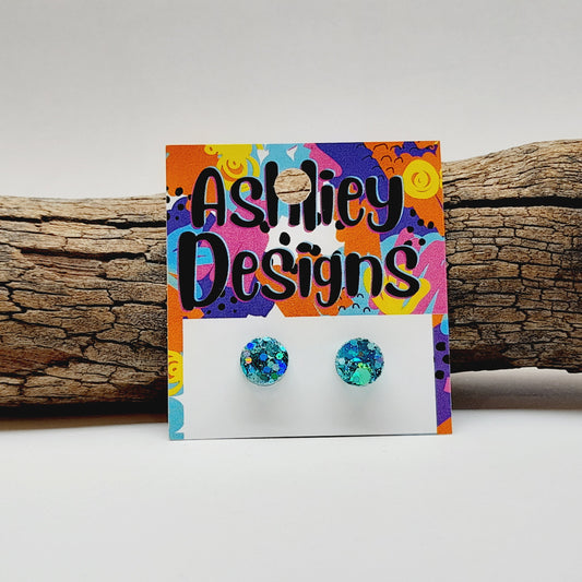 Small Aqua Glitter Studs