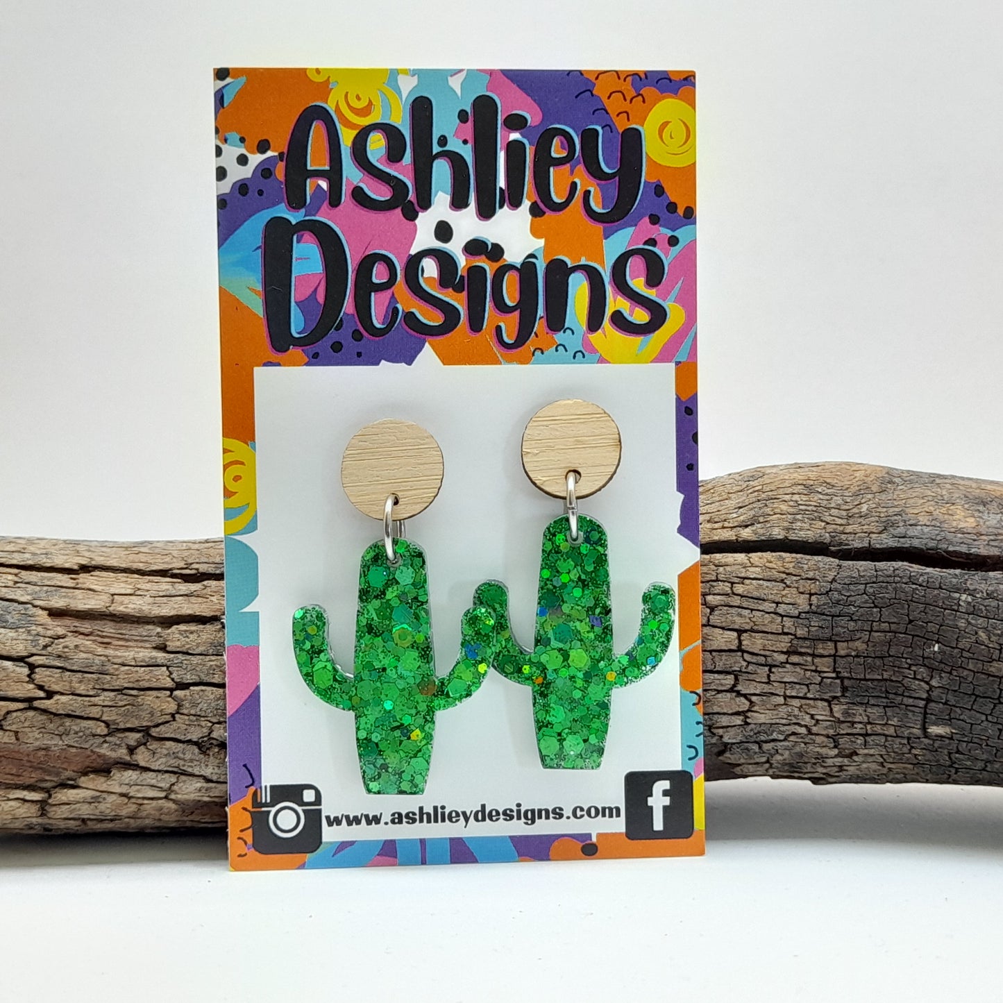 Glitter Cactus Dangle Earrings
