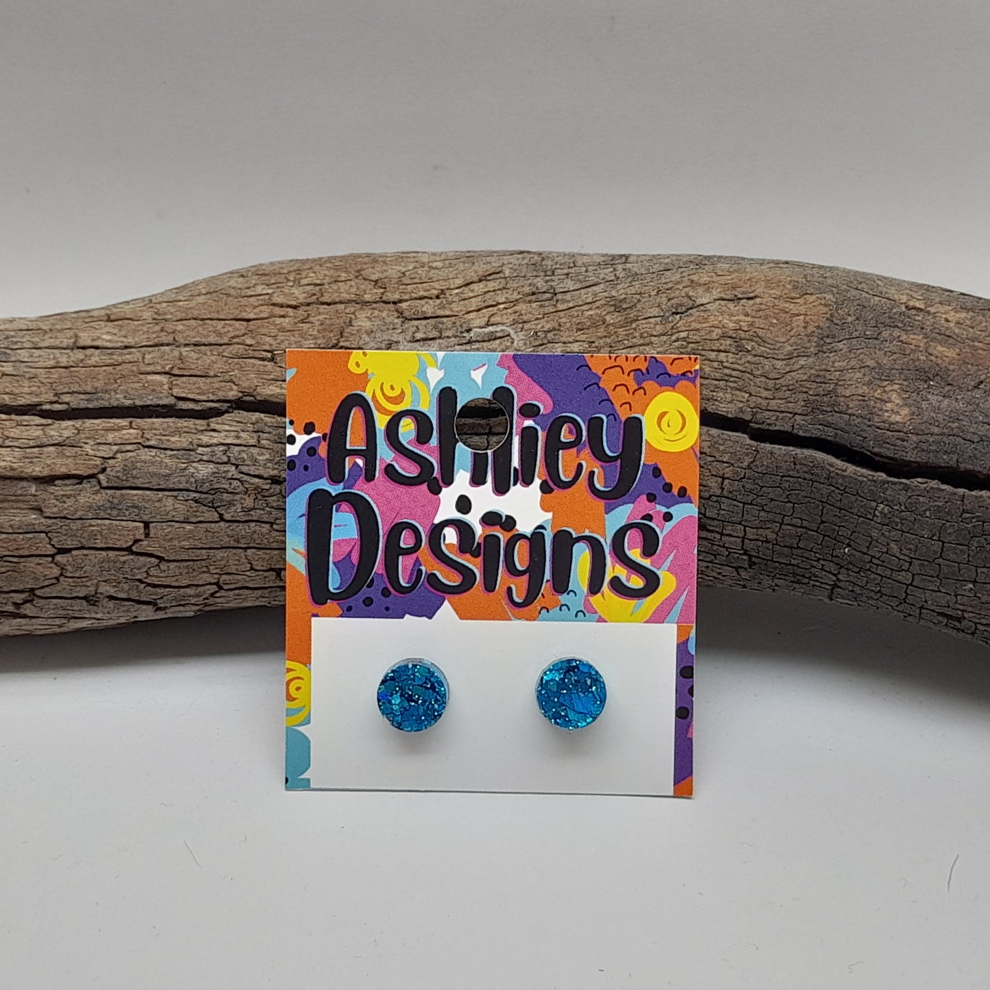 Small Medium Blue Glitter Studs