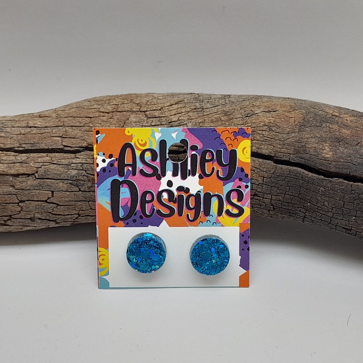 Large Medium Blue Glitter Studs