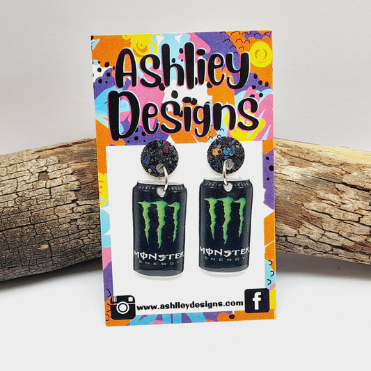 Monster Energy Drink Dangle Earrings