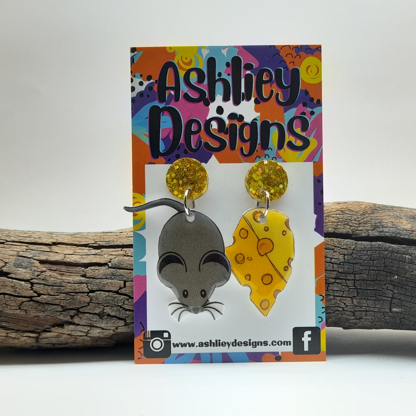 Mouse & Cheese Dangle Earrings
