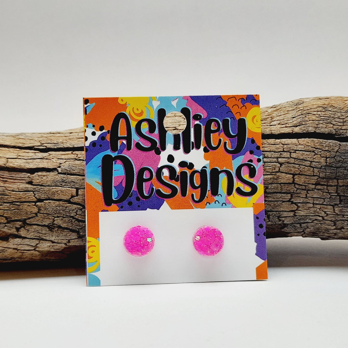 Small Neon Pink Glitter Studs