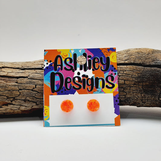 Small Orange Glitter Studs