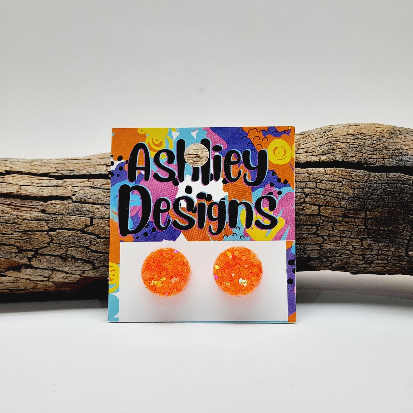 Large Orange Glitter Studs