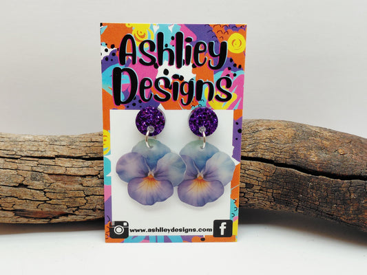 Pansy Flower Dangle Earrings