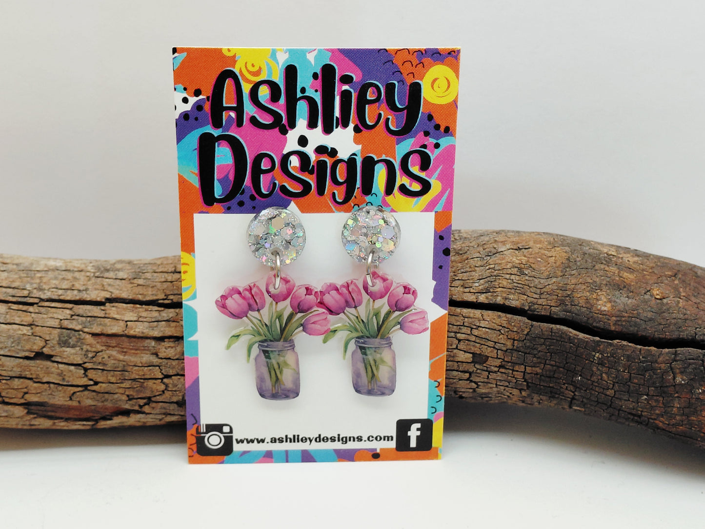 Tulips In Jar Dangle Earrings