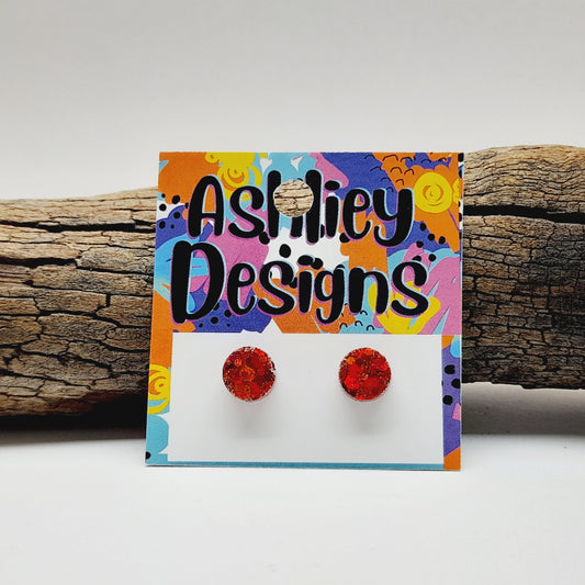 Small Red Glitter Studs