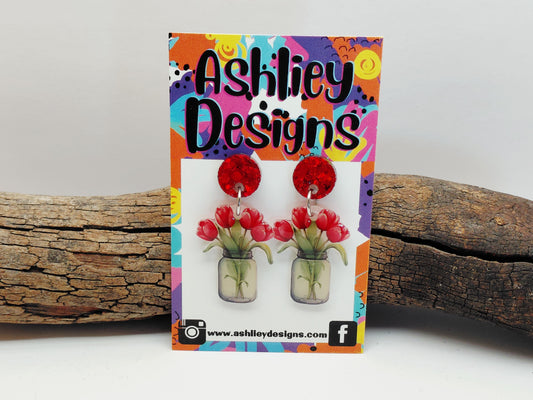 Tulips In Jar Dangle Earrings