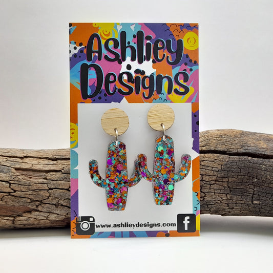 Glitter Cactus Dangle Earrings