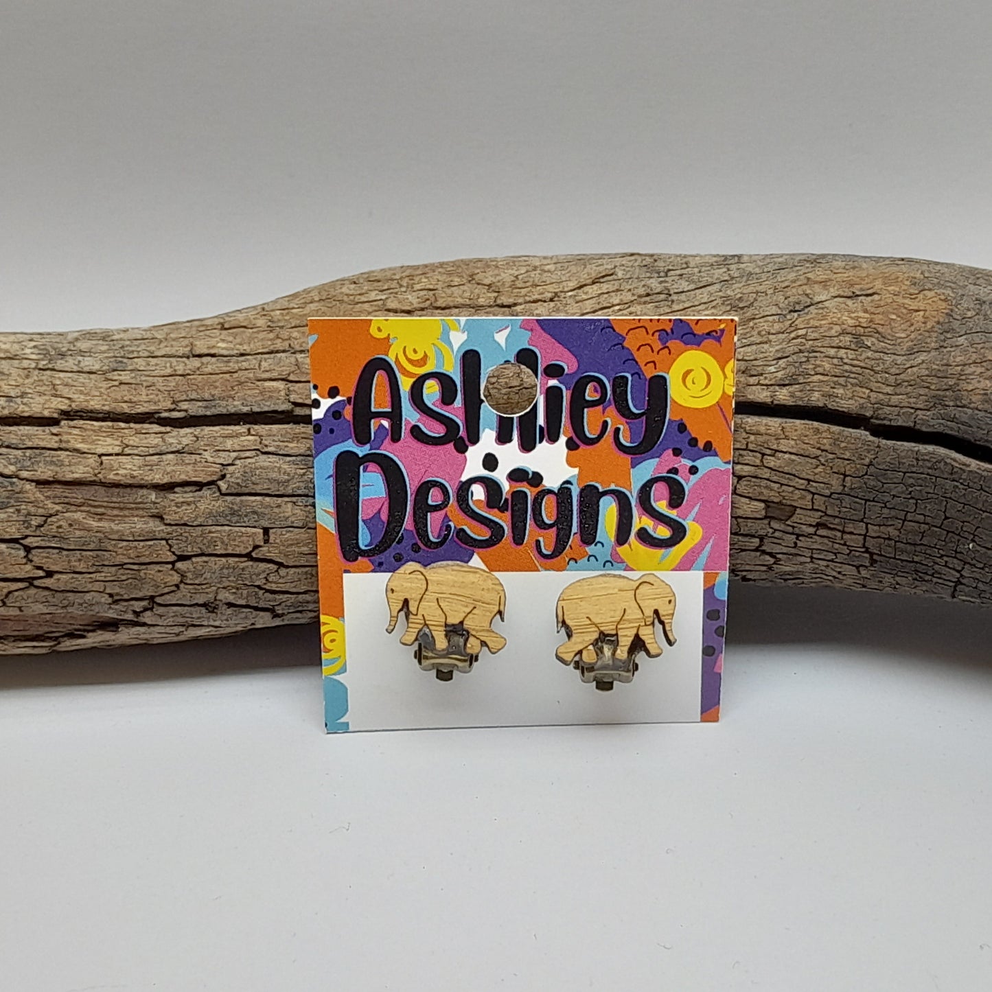 Wood Elephant Clip-ons