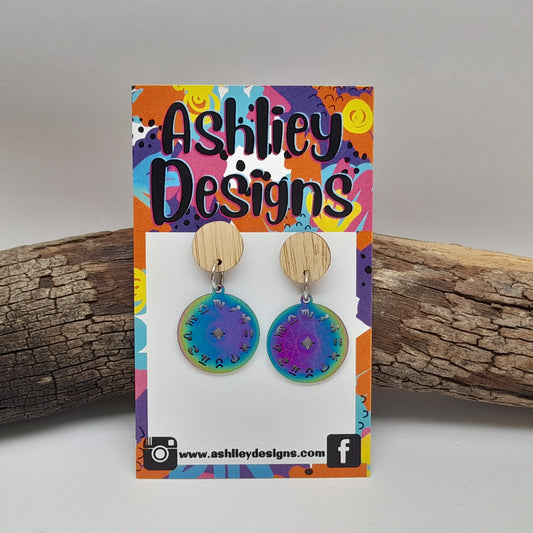 Rainbow Metal Zodiac Dangle Earrings